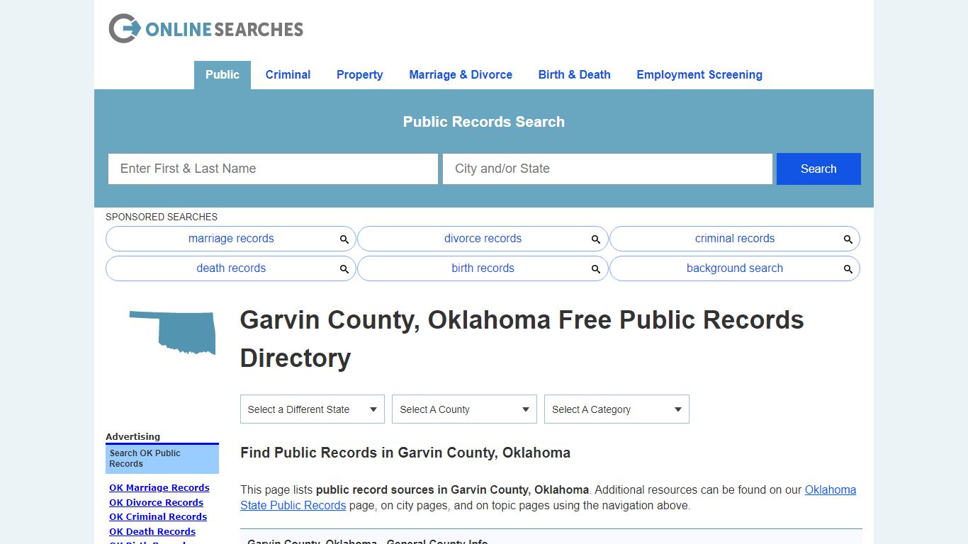 Garvin County, Oklahoma Public Records Directory