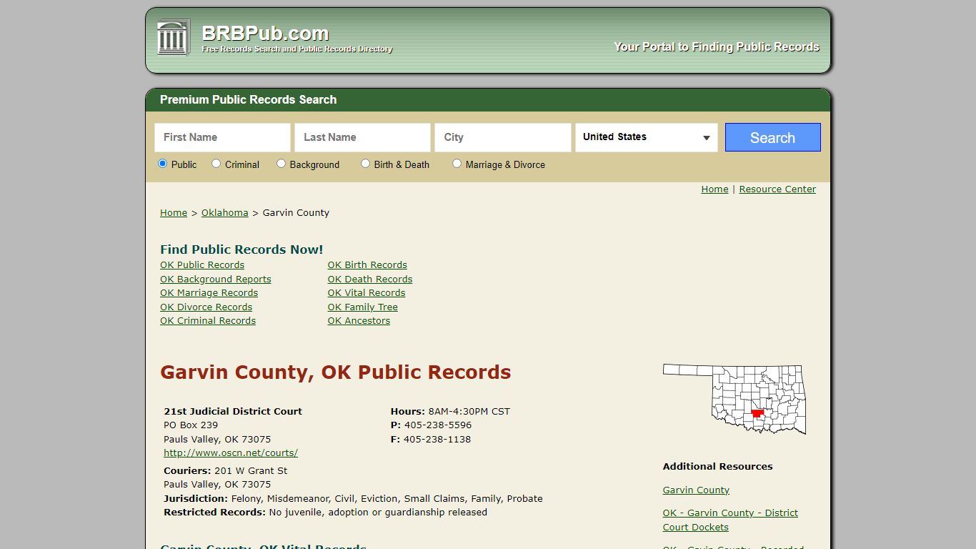 Garvin County Public Records | Search Oklahoma Government Databases
